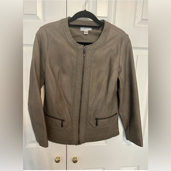 Christopher & Banks Taupe Faux Leather Jacket Size Medium - Picture 1 of 8